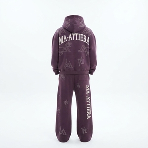Conjunto de chándal de dos piezas con sudadera con capucha con cremallera y estampado de estrella de diamantes de imitación morados personalizados y pantalones deportivos de pierna ancha - Product Image 4