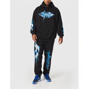 ชุดแทรคสูทผู้ชายสีดำมีฮู้ด พิมพ์ลาย โอเวอร์ไซส์ ผ้าคอตตอนคุณภาพสูง เนื้อผ้าหนา - Product Image 1