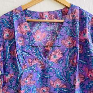 Hermoso Vestido Estampado Floral en Bloques de Algodón, Vestido para Uso Casual, Vestido Estampado a Mano - Product Image 4