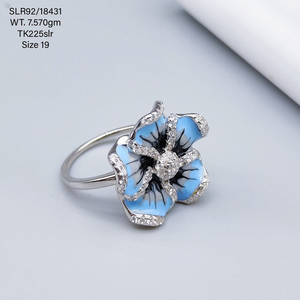 ของขวัญคริสต์มาส925เงินสเตอร์ลิงชุดเคลือบ CZ ลายดอกไม้สีฟ้าแหวนทันสมัยขนาด7.57 GM แหวนเครื่องประดับแฟชั่นเคลือบสีเงินขายส่ง - Product Image 1