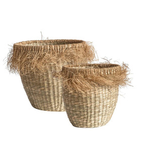 Vietnamese Factory Wholesale Wave Seagrass <b>Basket</b> with Handles Wholesale Natural Seaweed Storage <b>Basket</b> for Home Decor - Product Image 2