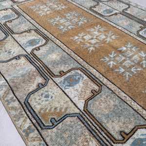 3.9x6.4 ft Rug, Vintage Turkish Rug, <b>Brown</b> Striped <b>Wool</b> Rug - Product Image 5