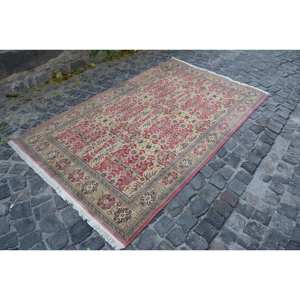 Alfombra de área de lana turca Vintage, diseño de retales rojo y Beige, rectángulo grande, respaldo de látex de 4,8x8,1 pies para pasillo, dormitorio, 10mm - Product Image 2