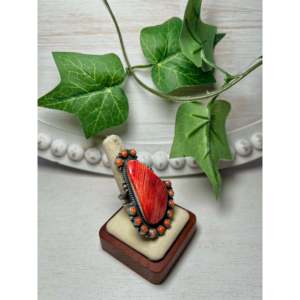 Navajo Made <b>Statement</b> <b>Ring</b> Spiny Oyster & Platinum with Turquoise and Coral Gemstones Size 10.25 Everyday Wear - Product Image 2