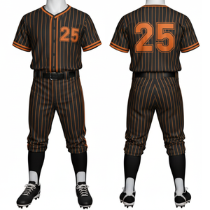 Ensemble d'uniformes de baseball personnalisés à rayures noires et orange, maillot d'équipe entièrement sublimé avec devant traditionnel et pantalon assorti - Product Image 1