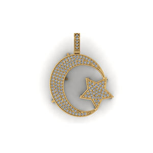 Pendentifs et breloques religieux personnalisés en argent 925 plaqué or, diamant naturel, style hip-hop, Allah, lune, étoile, islamique, musulman - Product Image 1