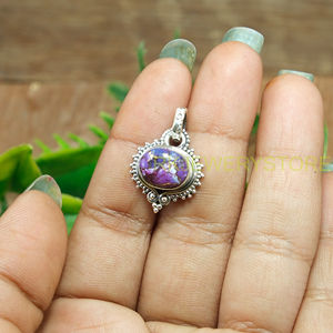 Collier pendentif vintage bohème fait main en argent sterling 925 avec pierre précieuse ovale en turquoise cuivrée naturelle pour femme - Product Image 6