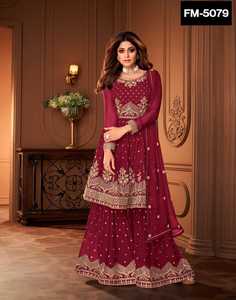 À la mode ethnique Georgette Salwar Kameez costume broderie travail fantaisie Georgette Dupatta indien pakistanais vêtements pour femmes vêtements costume - Product Image 3