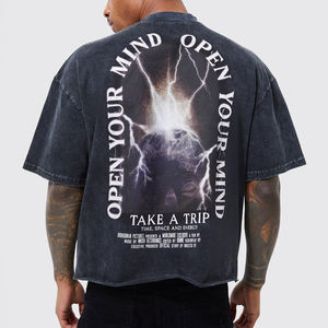 Camisetas de alta calidad para hombre, tallas grandes, lavado ácido, personalizado, estampado DTG, cuello redondo, hombros caídos, parte inferior desgastada, ropa de calle, camisetas - Product Image 2