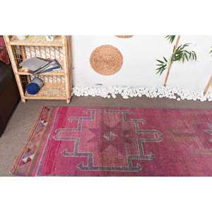 2.7x11.4 ft Turkish Rug, Herki Rug, <b>Red</b> Moroccan Rug <b>Wool</b> - Product Image 5