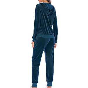 Custom Logo Embroidery Hooded Solid <b>Velour</b> Sweat Suit High Quality Men <b>Women</b> 2 Piece Jogger Set Velvet <b>Tracksuit</b> - Product Image 2