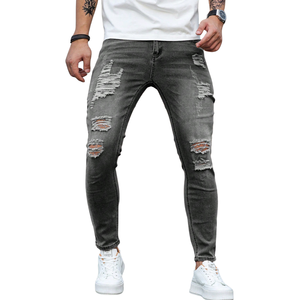 <b>Mens</b> Black Ripped Pencil Pants Distressed <b>Stretch</b> Denim Jeans Slim Fit Casual Destroyed XL Mid Waist Breathable Fashion Everyday - Product Image 1