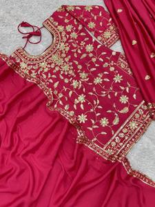 Haute qualité pur Chyon soie Salwar costume lourd broderie séquence travail traditionnel indien et pakistanais vêtements pour les fêtes - Product Image 5