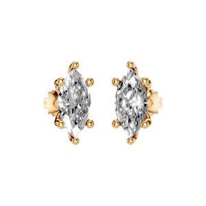 Pendientes de Botón de Oro Sólido de 14K con Diamante Cultivado en Laboratorio, Corte Marquesa, Regalo Unisex, Joyería Fina, Brillo Elegante y Brillante - Product Image 3