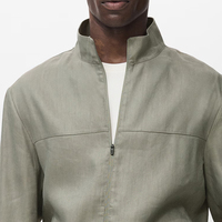 Veste en lin pour homme à manches longues, col montant, fermeture éclair frontale, service OEM, prix de gros, design couleur unie, prix usine 2026, pas cher