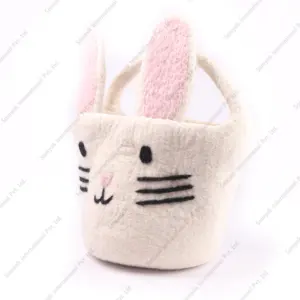 Felt hand bag merino wool fancy bags rabbit printed shopping bags