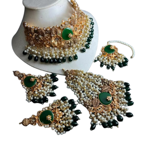 Traditionnel fait à la main Antique Designer indien bijoux de mariée Zircon plaqué or bijoux de mariage collier boucles d'oreilles pour dame fille - Product Image 1