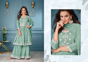 Nouveau Kurta pour femmes en viscose de rayonne lourde avec haut de travail lourd et Palazzo Multi Color Quick Dry Casual Party Wear pour adultes - Product Image 5