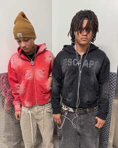 OEM Streetwear Sweat à capuche en coton éponge française délavé à l'acide Vintage Logo personnalisé Surdimensionné Stone Wash Sun Faded Distressed Hoodies - Product Image 6