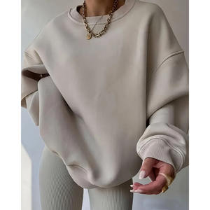 Sweat-shirt surdimensionné en coton 100% tricoté d'hiver avec logo personnalisé pour femmes Pull décontracté à col rond avec logo sur le devant - Product Image 2