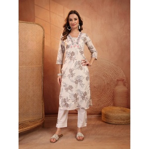 Kurta de Verano para Mujer de Rama, Estampado Floral, de Algodón, Sin Arrugas, con Bordado, Estilo Pakistaní, Salwar Kameez, para Uso Diario, Tradicional - Product Image 1