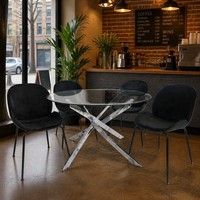 Table à manger ronde moderne de luxe en verre trempé avec pieds en métal chromé pour la maison, l'hôtel, le restaurant, 4 places