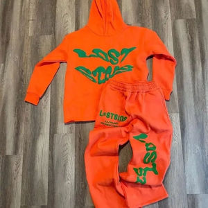 Conjunto de chándal acampanado con logotipo personalizado para hombre, conjunto de pantalones de chándal acampanados y Sudadera con capucha, chándales Unisex, sudaderas con capucha y estampado abullonado, conjunto de pantalones de chándal acampanados - Product Image 4