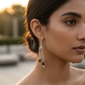 Boucles d'oreilles pendantes en argent 925 pour femmes, œil de tigre, bijoux fantaisie, cadeau - Product Image 3