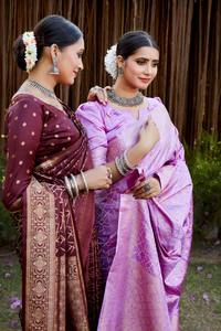 Último traje de diseñador Estilo moderno Alta demanda Satén Seda Saree Premium Trabajo manual Mujer Fabricación de moda de la India - Product Image 5