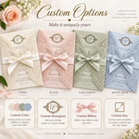 Ensemble d'invitations de mariage personnalisées découpées au laser avec pochette en dentelle, monogramme doré, carte RSVP, ruban en satin et enveloppe – Vente en gros Fabricant