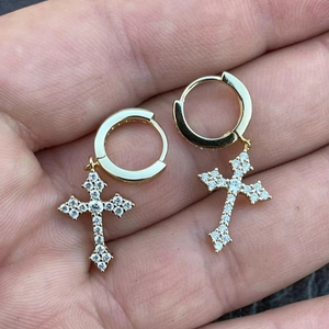 925 <b>Sterling</b> <b>Silver</b> Moissanite <b>Cross</b> Stud Earrings Customized Stainless Steel Jewelry with Diamond <b>Pendant</b> Charms - Product Image 1