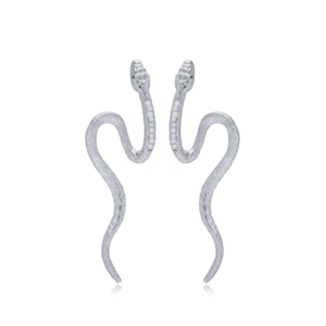 <b>Snake</b> Design White Zircon Stone Stud Earrings Turkish Wholesale Handmade 925 Sterling Silver Jewellery - Product Image 3