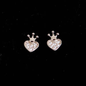 NOVAMART Fine Zarkan Crown Heart Silver <b>Stud</b> <b>Earrings</b> Zircon Pearl Diamond Trendy Religious Cute Style Gold Rhodium Plated for P - Product Image 3