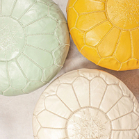 Pouf ottoman marocain en cuir véritable, perles, ivoire, cousu main, motif bohème moderne, siège bas, vase de table, décoration intérieure