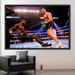 Impression sur toile de boxe Deontay Wilder et Tyson Fury, décoration de salle de sport, 1P : encadré noir - Product Image 1
