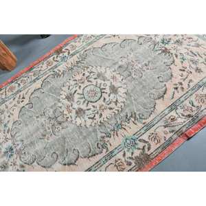 Tapis turc vintage Beige vert 5x9ft tissage plat en laine avec motif patchwork en latex pour décorations de couloir de salon - Product Image 5