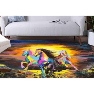 Alfombras Abstractas con Diseño de Caballos, Alfombra con Estampado de Caballos en Movimiento, Alfombra con Patrón, Alfombra de Terciopelo - Product Image 1