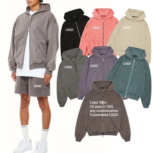 Sweat-shirt à capuche personnalisé de haute qualité Sportish Impex, vintage, double fermeture éclair, épaules tombantes, délavage acide, pour homme - Product Image 2