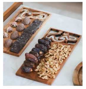 Bandeja de madera con Incrustaciones de nácar árabe al por mayor, bandeja de servicio de exhibición de Chocolate sostenible para regalos de Ramadán Eid - Product Image 4