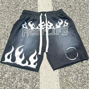 Pantalones cortos lavados con ácido de alta calidad, se desvanecen al sol, logotipo desgastado personalizado Vintage, estampado Dtg, diamantes de imitación, de gran tamaño, para hombre - Product Image 2