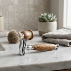Morgans Industries Twin Blade Safety Razor with Wood Handle for <b>Men</b>-Barber Shop & Personal Care Use Stainless Steel Blades - Product Image 5