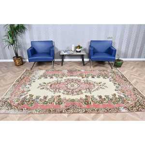 Vintage Large Rug 5.6x9.1 ft, Turkish <b>Red</b> Camouflage <b>Wool</b> Rug - Product Image 1