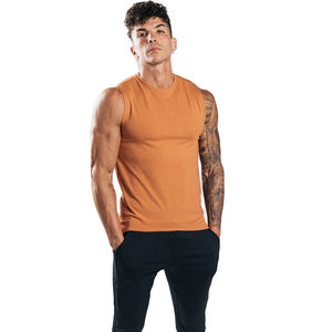 Premium Mens Ras Du Cou Sans Manches Débardeur Chemise D'entraînement Légère pour Gym Tissu Évacuation De L'humidité Tan Tops en Vente - Product Image 6