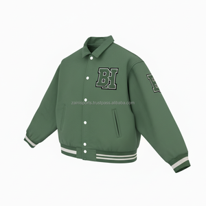 Veste universitaire en mélange de laine 450 GSM de haute qualité polaire intérieure Logo brodé personnalisé veste universitaire pour femmes de Style collège vert - Product Image 4