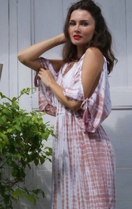 Robe longue de plage Kaftan Tie-Dye Marron en Coton Doux Écologique avec Doublure en Soie, Coupe Ample Longueur Ras du Sol, Grande Taille, Style Bohème Estival - Product Image 5