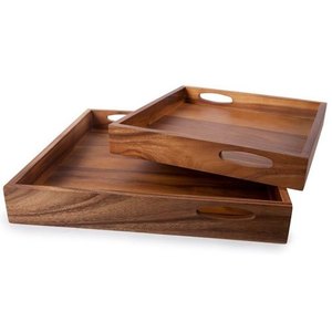 Bandeja de servicio grande de madera de acacia rectangular con asas Juego de bandeja de servicio de madera y forma cuadrada y gran oferta - Product Image 6