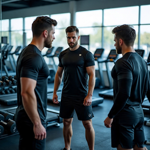 เสื้อยืดออกกำลังกายแขนสั้นสำหรับผู้ชายระบายอากาศได้ดีเป็นมิตรกับสิ่งแวดล้อมดีไซน์โลโก้ด้านหน้าไซส์ใหญ่พิเศษ - Product Image 5