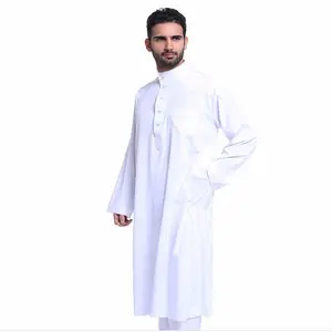 Grosir 100% kain poliester abu-abu kain diputihkan untuk jubah Arab pakaian Muslim thobe