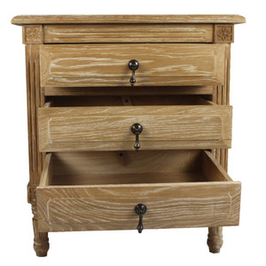 โต๊ะข้างเตียงแบบ3ลิ้นชักเฟอร์นิเจอร์ห้องนอนสไตล์วินเทจไม้โอ๊คเนื้อแข็ง - Product Image 4