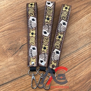 Professional Customization Women's Hand <b>Tooled</b> Leather Wristlet Keychains Cowhide Leather Key Strap Cowhide Carabiner Key <b>Clip</b> - Product Image 1